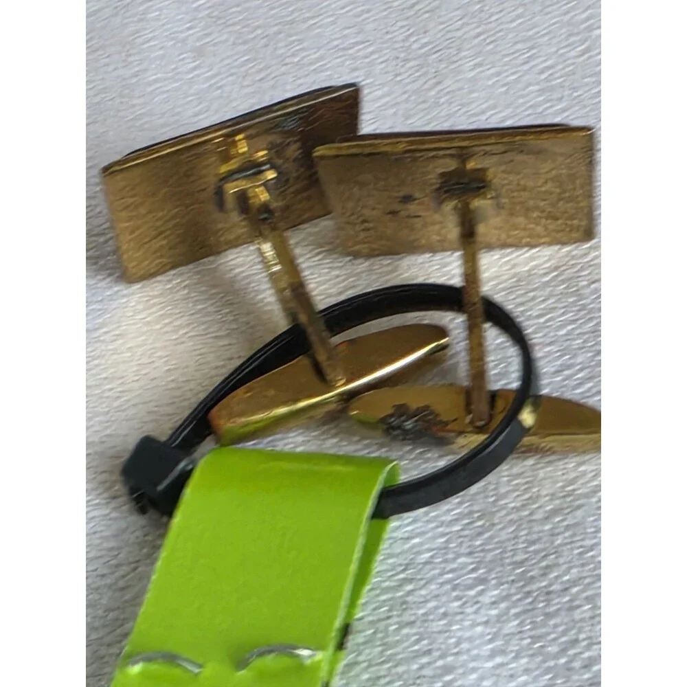 Vtg Mid Century Modern Cufflinks HOGAN BOLAS Modernist Greek Key Brass Enamel